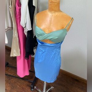 NWT Oh Polly satin cut out mini color block dress